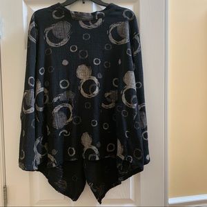 Black Blouse with Tan Circle Design OS
